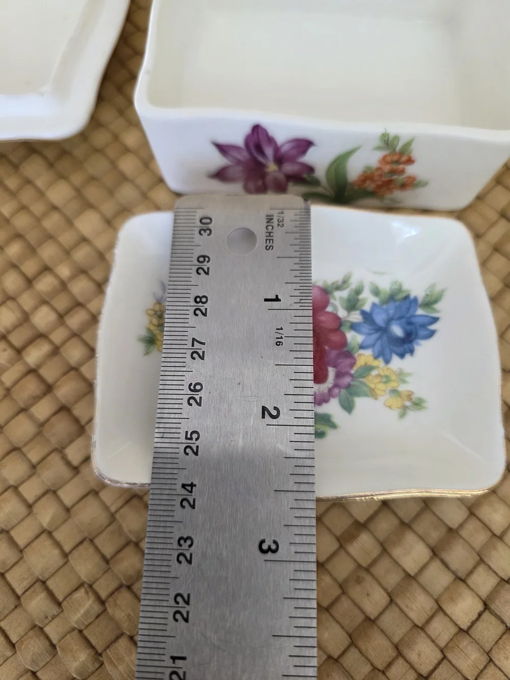 Porcelain Floral Trinket Box - White with Multicolor Flowers